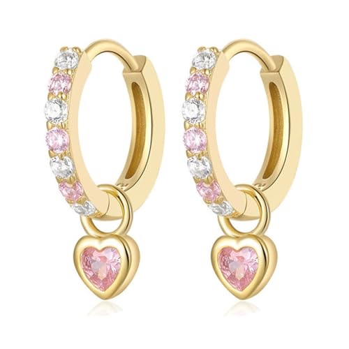 XFSRG 925 Silber Creolen für Damen und Mädchen als huggie Ohrringe mit Herz Anhänger in Gold und Silber hypoallergen für Kinder und Erwachsene (Gold) von XFSRG
