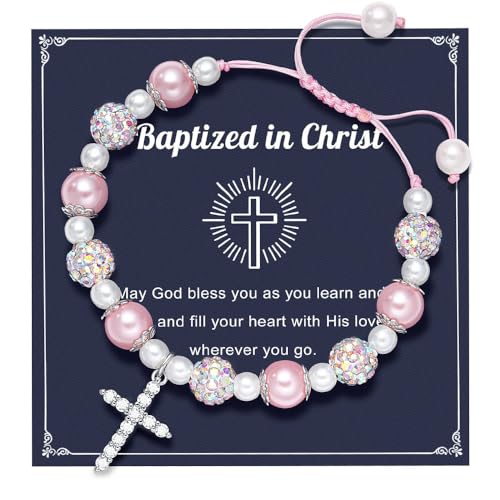 XFSRG Armbänder für Damen Handgefertigte Gewebt Perlen Bettelarmband Kreuz Anhänger Armband Perlenarmband Verstellbar Armbänder Schmuck Geschenk für Mädchen Geburtstag Party (Rosa 2) von XFSRG