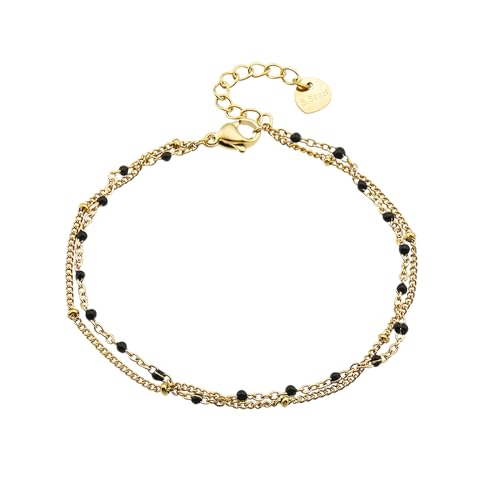 XFSRG Armband Damen Charm Armband Buntes Perlenarmband Doppelt Galvanisiert 14K Gold Bohème Segeltau Verstellbares Edelstahl Exquisiter Damenschmuck (Goldene 2) von XFSRG