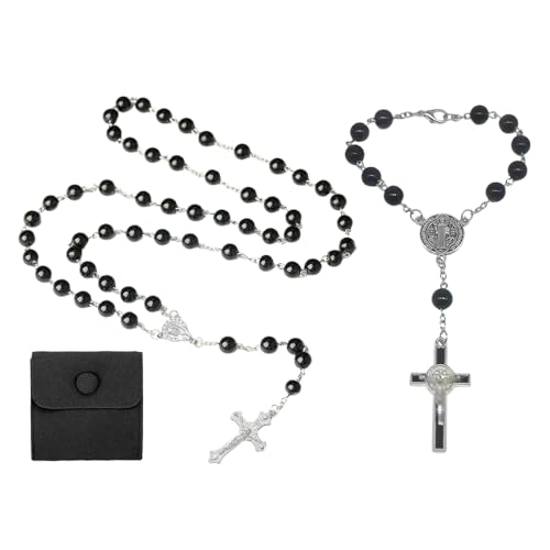 XFSRG 2 Pcs Katholische Rosenkranz Kette Armband Vintage Kruzifix Perlen ReligiöSes Accessoire für Gebet, Meditation &Zeremonien,Geliefert mit SchüTzender LederhüLle,ideales für Gläubige von XFSRG