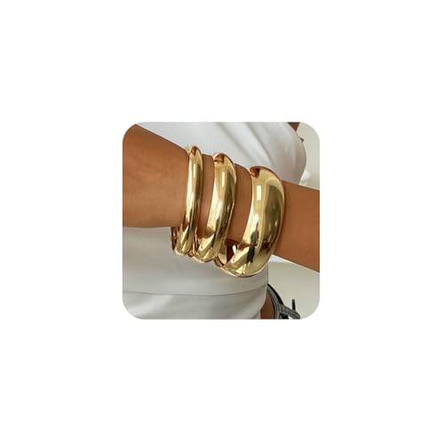 XFSRG Armband Damen Elegantes Design Hochglanz Breites Armreif Set für Alltag und Party (Gold) von XFSRG
