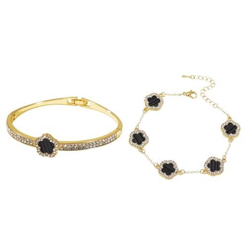 XFSRG Armband Damen Gold Mit Eleganten Blumenanhängern Freundschaftsarmbänder Charm Armband Für Jeden Anlass(Schwarz) von XFSRG