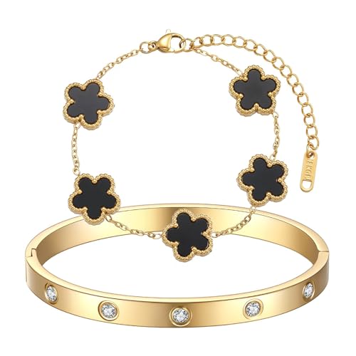 XFSRG 2 Pcs Armband Damen Set - Edelstahl Ketten Armbänder Stapelarmbänder Edelstahl Zirkonia für Alltag und besondere Anlässe von XFSRG