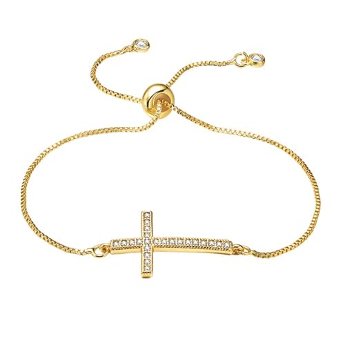 XFSRG Armband Damen Kreuz Design Verstellbar Gold Armbänder Mit Zirkonia Schmuck Für Frauen Geschenke (Groß) von XFSRG