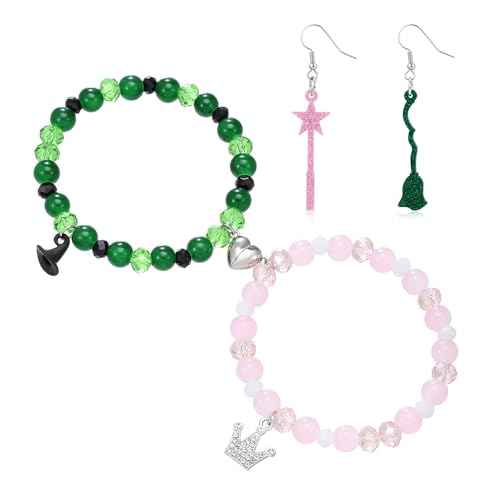 XFSRG Armband Halloween Damen Ohrringe Set Charm Armband mit Anhänger in Grün und Rosa Frauen Freundschaftsarmbänder für Alltag und Partys von XFSRG