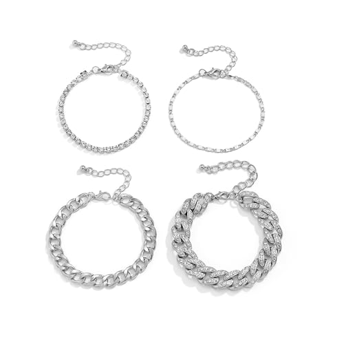 XFSRG Armband Damen Set Goldene Armreif Mit Strass Eleganter Schmuck Für Frauen Modische Armbänder Für Alltag Und Besondere Anlässe (Silber) von XFSRG