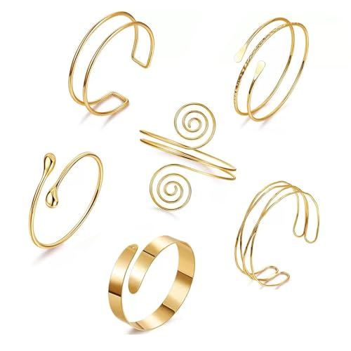 XFSRG Armband Damen Set Oberarmreif Gold Armreif Spiralförmig Offenes Design Armspange Verstellbar Mehrschichtig Armschmuck Manschette Elegant Modisch Schmuckset von XFSRG