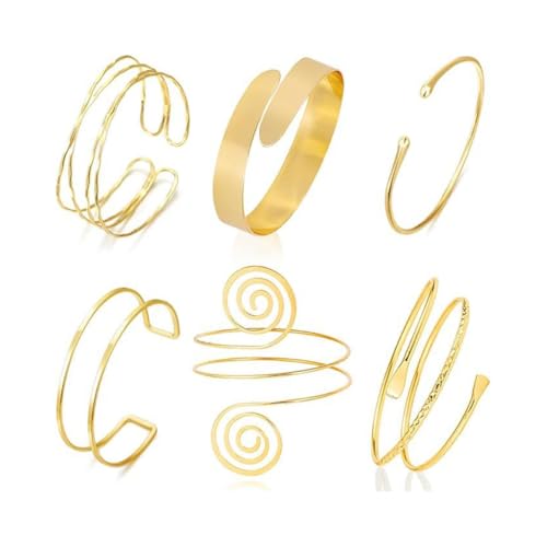 XFSRG Armband Damen Set Oberarmreif Gold Armreif Spiralförmig Offenes Design Armspange Verstellbar Mehrschichtig Armschmuck Manschette Elegant Modisch Schmuckset von XFSRG