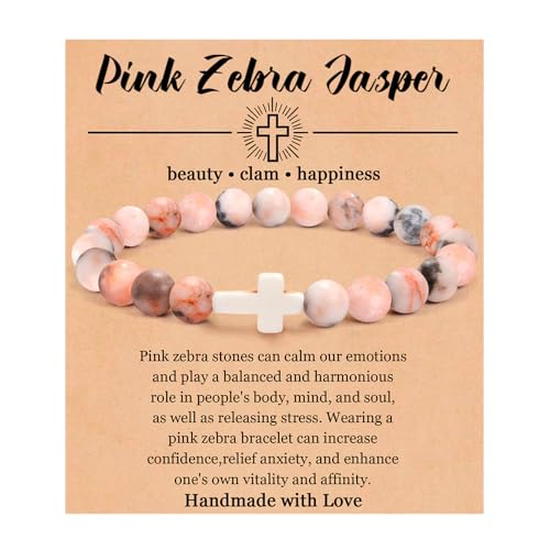 XFSRG Armband Damen Zebra Jasper Perlenarmband Handgemachtes Chakra Armband für Frauen Elegantes Schmuckstück (Rosa) von XFSRG