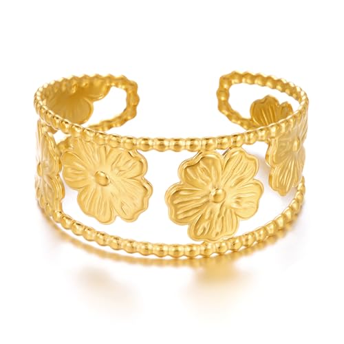 XFSRG Armband Gold Damen Verstellbarer Offener Armband Modische Accessoires Laubblätter Blumenarmbänder Minimalistisches Design Für Partys Und Besondere Anlässe(Gold 5) von XFSRG