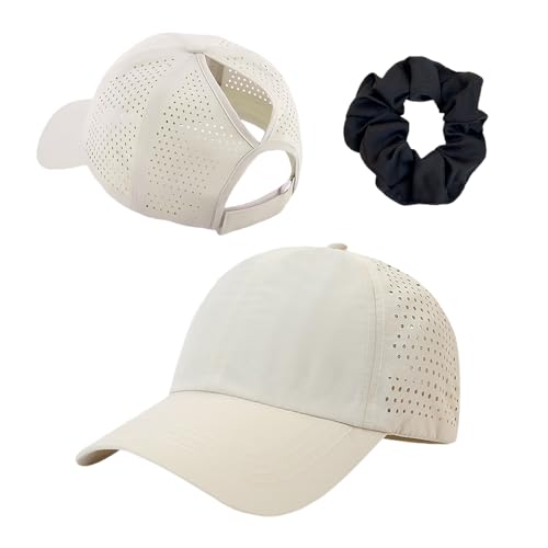 XFSRG Basecap Damen Sommer Kappe Mit Pferdeschwanz Öffnung Atmungsaktive Leichte Baseball Cap Verstellbare Cap Für Sport Und Freizeit (DE/NL/SE/PL, Alpha JASPO, Einheitsgröße, Beige) von XFSRG