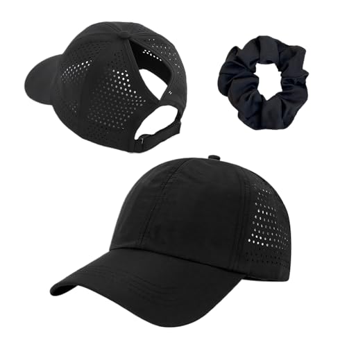 XFSRG Basecap Damen Sommer Kappe Mit Pferdeschwanz Öffnung Atmungsaktive Leichte Baseball Cap Verstellbare Cap Für Sport Und Freizeit (DE/NL/SE/PL, Alpha JASPO, Einheitsgröße, Schwarz) von XFSRG