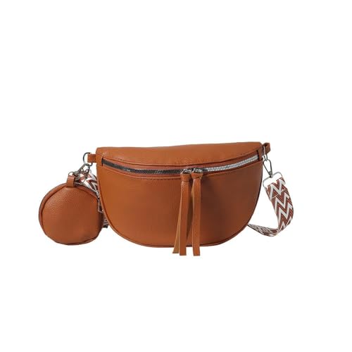 XFSRG Bauchtasche Crossbody Bag Damen Kleine Umhängetasche Herren Breiter Umhängetasche Damen PU Handytasche Herren mit Abnehmbarem Schultergurt und Mini-Schmucktasche Rund(Braun) von XFSRG