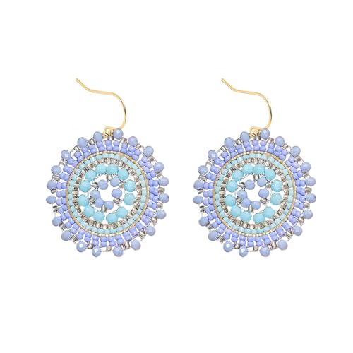 XFSRG Boho Perlen Ohrringe Handgewebt im Ethno Stil Rundes Design 5 cm Lang Federleicht Kombinierbar zu Jeans und Kleidern für Damen und Alltag (Blau) von XFSRG
