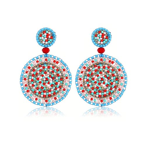 XFSRG Boho Perlenohrringe Retro Geometrische Runde Ohrringe aus Samenperlen Leicht und Komfortabel Bunte Ethno Schmuck für Damen und Alltag (Mehrfarbig-1) von XFSRG