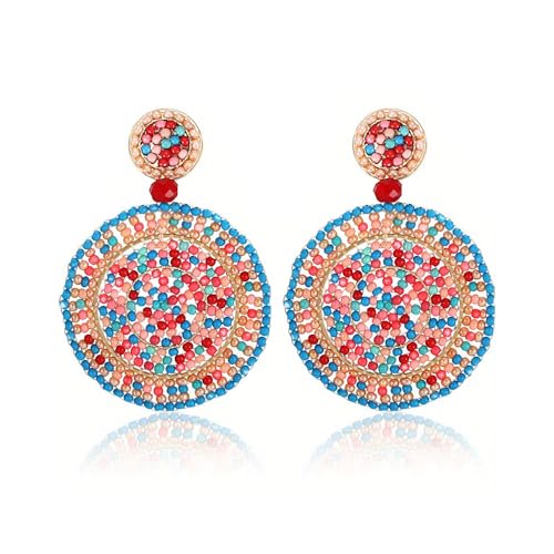 XFSRG Boho Perlenohrringe Retro Geometrische Runde Ohrringe aus Samenperlen Leicht und Komfortabel Bunte Ethno Schmuck für Damen und Alltag (Mehrfarbig-2) von XFSRG