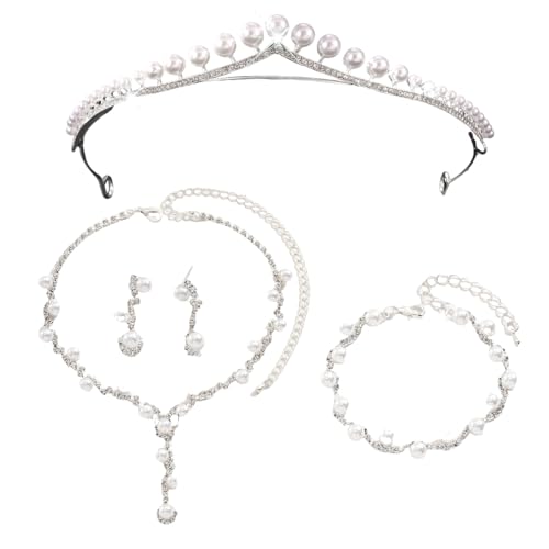 XFSRG Brautschmuck Set Eleganter Hochzeitsschmuck mit Krone Halskette Ohrringen und Handkette Glänzendes Schmuck Set für Hochzeit und Feier von XFSRG