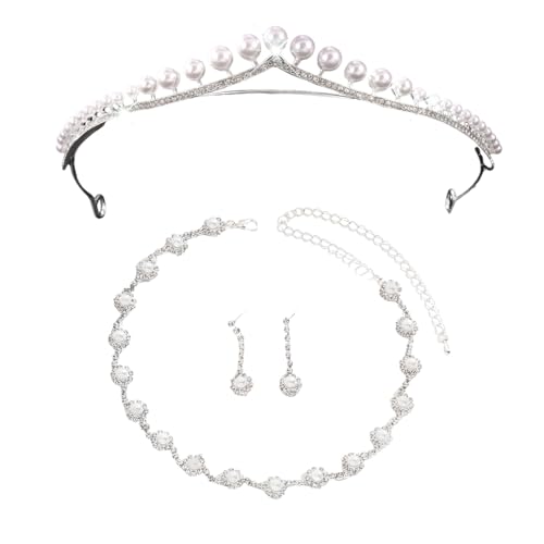 XFSRG Brautschmuck Set Eleganter Hochzeitsschmuck mit Krone Halskette Ohrringen und Perlen Glänzendes Schmuck Set für Hochzeit und Feier von XFSRG