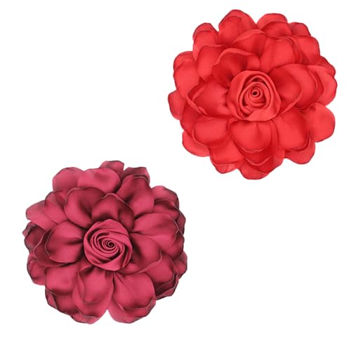 XFSRG Brosche Damen Blumen Design Haarschmuck Elegante Broschen & Anstecknadeln für Kleidung und Accessoires (Burgund + Rot) von XFSRG