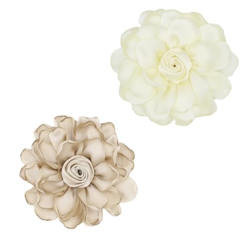XFSRG Brosche Damen Blumen Design Haarschmuck Elegante Broschen & Anstecknadeln für Kleidung und Accessoires (Khaki + Cremeweiß) von XFSRG