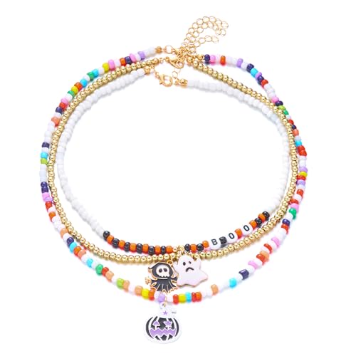 XFSRG Bunte Mehrschichtige Halskette Damen Perlenkette Halloween Design Modische Ketten für Party und Alltag von XFSRG