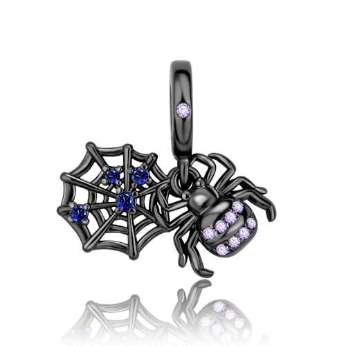 XFSRG Charm Anhänger für Armbänder Halsketten Halloween DIY Perlenanhänger Kupferspinne auf filigranem Netz mit lila Glaskristallen Ideal für Schmuck Schlüsselanhänger von XFSRG