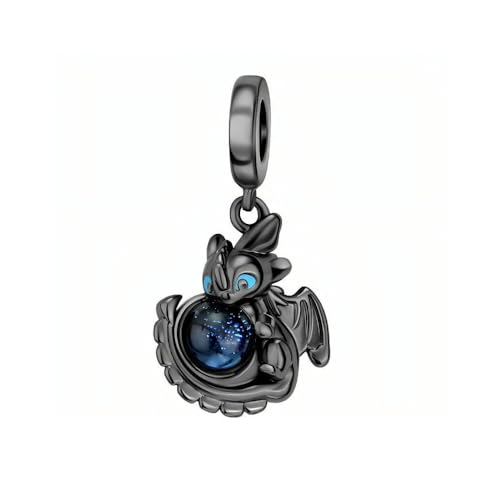 XFSRG Charm Anhänger für Armbänder Halsketten Halloween DIY Perlenanhänger Nachtfinsternisdrache aus Kupfer mit leuchtend blauer Glasperle Ideal für Schmuck Schlüsselanhänger von XFSRG