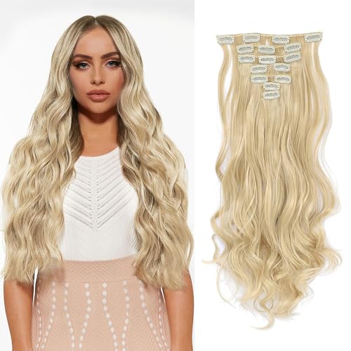 XFSRG Clip in Extensions Echthaar Natürliches Haarextension Synthetisches Hair Unsichtbar Wellige Clip in Extensions für Frauen 50cm (Gold) von XFSRG