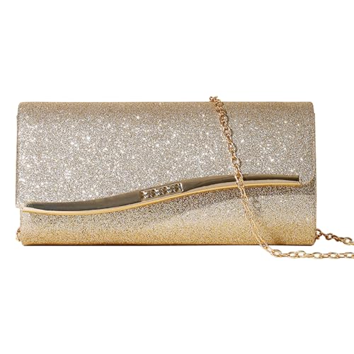 XFSRG Clutch Damen Elegant Glitzer Klein Handtasche Brauttasche Abendtasche mit Abnehmbarer Kette für Hochzeit Party Cocktail Abschlussball(Gold) von XFSRG
