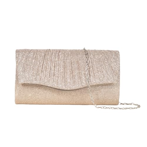 XFSRG Clutch Damen Glitzer Elegant Abendtasche Kleine Envelope Tasche mit Kette für Hochzeit Party Bankett（Gold） von XFSRG