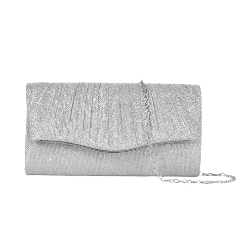 XFSRG Clutch Damen Glitzer Elegant Abendtasche Kleine Envelope Tasche mit Kette für Hochzeit Party Bankett(Silber) von XFSRG