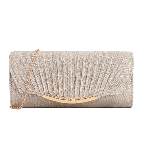 XFSRG Clutch Damen Glitzer Elegante Envelope Abendtasche Brauttasche mit Abnehmbarer Kette für Hochzeit Party Cocktail(Champagner) von XFSRG