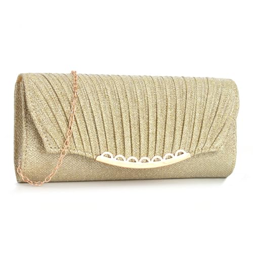 XFSRG Clutch Damen Glitzer Elegante Envelope Abendtasche Brauttasche mit Abnehmbarer Kette für Hochzeit Party Cocktail(Gold) von XFSRG
