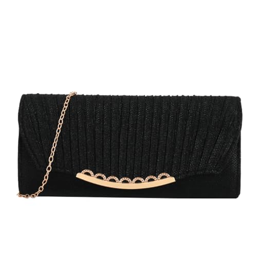 XFSRG Clutch Damen Glitzer Elegante Envelope Abendtasche Brauttasche mit Abnehmbarer Kette für Hochzeit Party Cocktail(Schwarz) von XFSRG