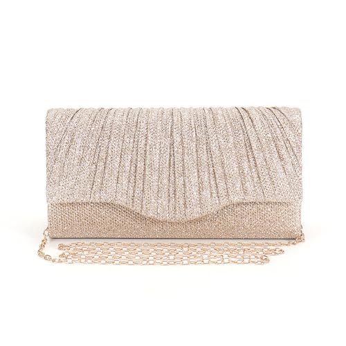 XFSRG Clutch Damen Glitzer Envelope Elegant Kettentasche Handtasche Abendtasche mit Abnehmbarer Kette für Hochzeit Party Cocktail(Champagnerfarben) von XFSRG