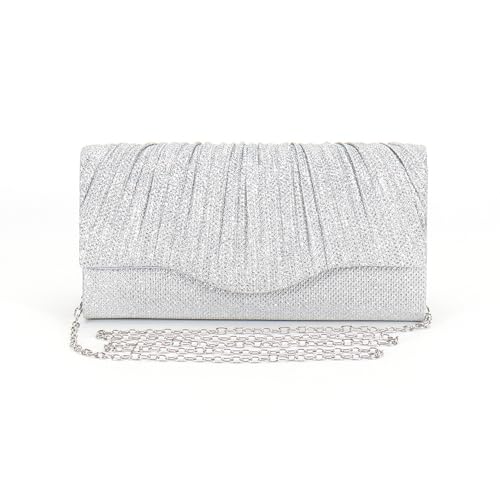 XFSRG Clutch Damen Glitzer Envelope Elegant Kettentasche Handtasche Abendtasche mit Abnehmbarer Kette für Hochzeit Party Cocktail(Silber) von XFSRG
