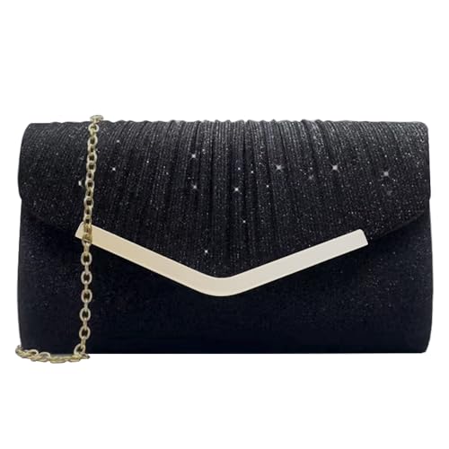 XFSRG Clutch Damen Glitzer Kleine Envelope Tasche Elegant Brauttasche Abendtasche mit Abnehmbarer Kette für Hochzeit Party Abschlussball(Schwarz) von XFSRG