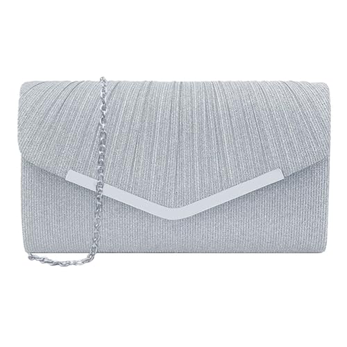 XFSRG Clutch Damen Glitzer Kleine Envelope Tasche Elegant Brauttasche Abendtasche mit Abnehmbarer Kette für Hochzeit Party Abschlussball(Silber) von XFSRG