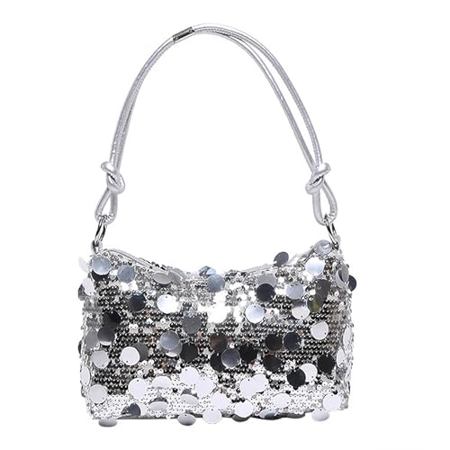 XFSRG Clutch Silber Glitzer Pailletten Tasche Schultertaschen Underarmtasche für Damen, ideal für Abendkleid, Party, Gala, Hochzeit, perfekter Größe Handy & Make-up (Silber) von XFSRG