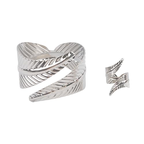 XFSRG Cuff Bangle Armbänder für Frauen, Open Adjustable Armband und Ring,Manschette Schmuck-Sets für Frauen Teenager Mädchen (Silber) von XFSRG