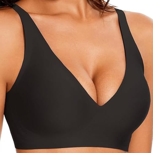XFSRG Damen BH Tiefem V-Ausschnitt Nahtloser BH Ohne Bügel Push Up BHS Bralette Soft Bequem Bügellos Bustier(L) von XFSRG