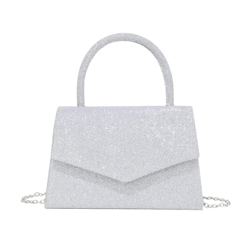 XFSRG Damen Clutch Glitzer Elegante Abendtasche mit Abnehmbarer Kette Crossbody Handtasche für Hochzeit Abschlussball Party （V-Silber） von XFSRG