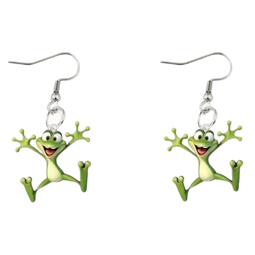 XFSRG Damen Hängende Ohrringe Frosch Design Silber Schmuck für Mädchen Lustige Ohrhänger für Alltag und Partys von XFSRG
