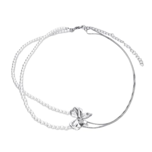XFSRG Damen Halskette Elegante Silberkette mit Blütenanhänger und Perlen Modeschmuck für besondere Anlässe Perfektes für Geschenk XFSRG Damen Halskette Elegante Silberkette mit Blütenanhänger und Perlen Modeschmuck für besondere Anlässe Perfektes für Geschenk von XFSRG