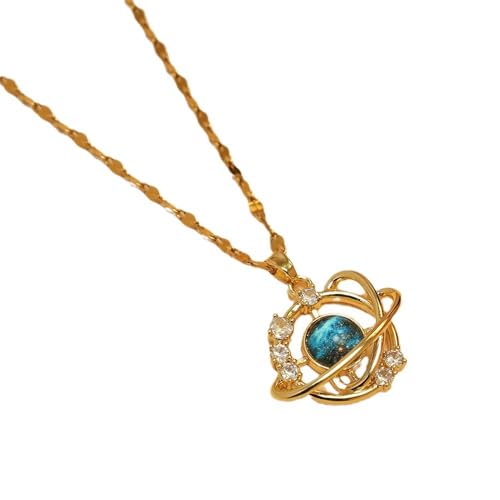 XFSRG Damen Halskette Exquisites Design Goldkette mit Blauem Kristall Modeschmuck für Mädchen und Frauen Perfekt für Besondere Anlässe von XFSRG