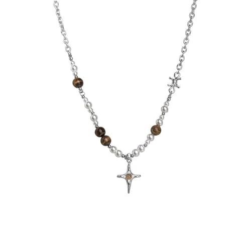 XFSRG Damen Halskette Exquisites Design mit Perlen und Anhänger Modeschmuck für Frauen Perfekt für jeden Anlass Silber Kette für Mädchen XFSRG Damen Halskette Exquisites Design mit Perlen und Anhänger Modeschmuck für Frauen Perfekt für jeden Anlass Silber Kette für Mädchen von XFSRG