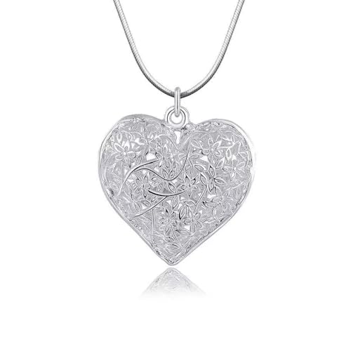 XFSRG Damen Halskette Herz Anhänger aus Silber Filigrane Blumenmuster Kette Modeschmuck für Frauen Perfektes für Geschenk für jeden Anlass XFSRG Damen Halskette Herz Anhänger aus Silber Filigrane Blumenmuster Kette Modeschmuck für Frauen Perfektes für Geschenk für jeden Anlass von XFSRG