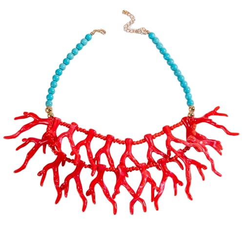 XFSRG Damen Halskette Modeschmuck Kette mit Korallen Design für Mädchen und Frauen Exklusiver Schmuck für besondere Anlässe von XFSRG