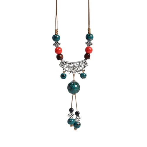 XFSRG Damen Halskette Modeschmuck Kette mit bunten Perlen und antikem Anhänger handgefertigte Statement Kette für Frauen Boho Schmuck für Alltag und besondere Anlässe XFSRG Damen Halskette Modeschmuck Kette mit bunten Perlen und antikem Anhänger handgefertigte Statement Kette für Frauen Boho Schmuck für Alltag und besondere Anlässe von XFSRG