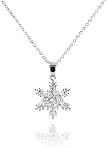 XFSRG Schneeflocken Halskette für Mädchen Elegante 925er Silberkette mit funkelndem Schneeflockenanhänger Kommunion Geschenke für Mädchen Erstkommunion Schmuck Geburtstagsgeschenk für Frauen von XFSRG